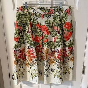 Talbots Tropical Floral Linen Blend Pleated Skirt Vacation Hawaiian Size 16
